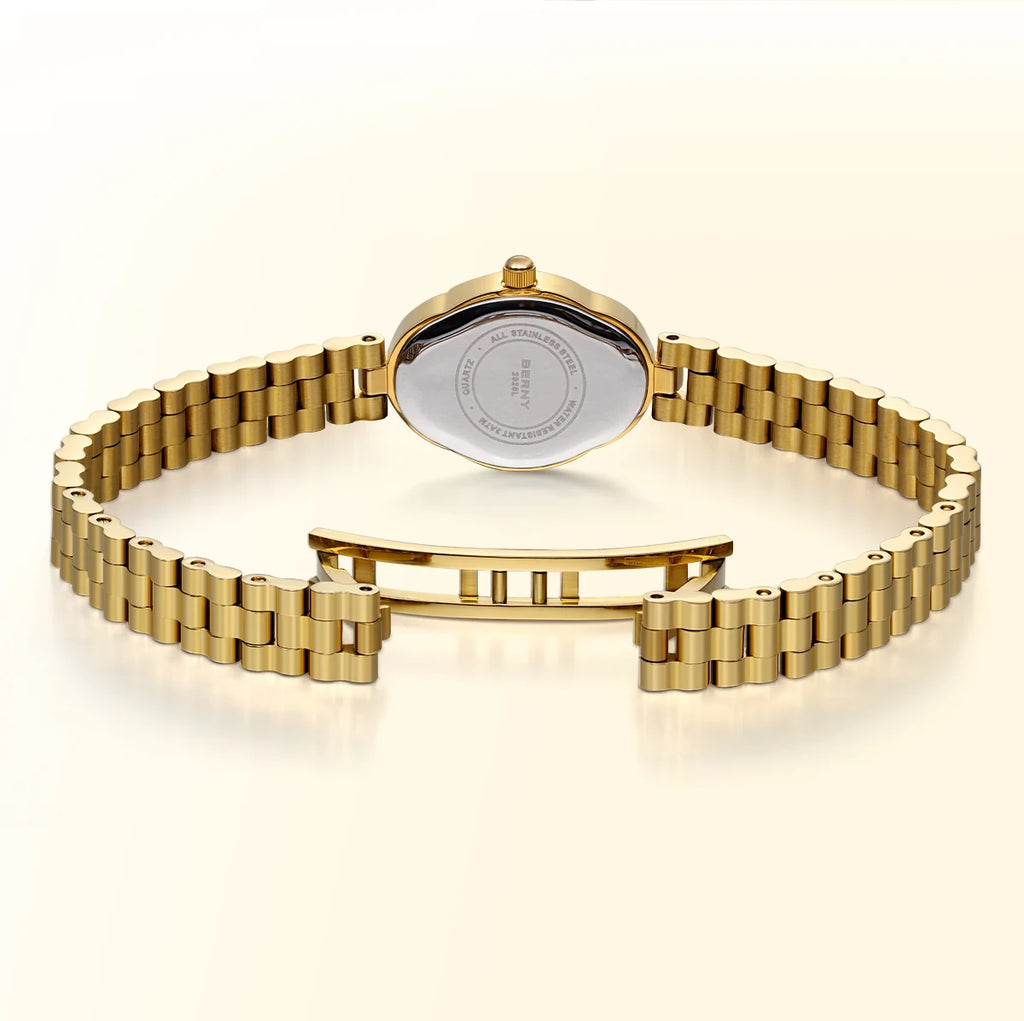 BERNY Gold Watch for Women Ladies Wristwatch Gold Quartz Jewelry Bracelet Set Minimalist Watch Multicolor Small Ladies Watches