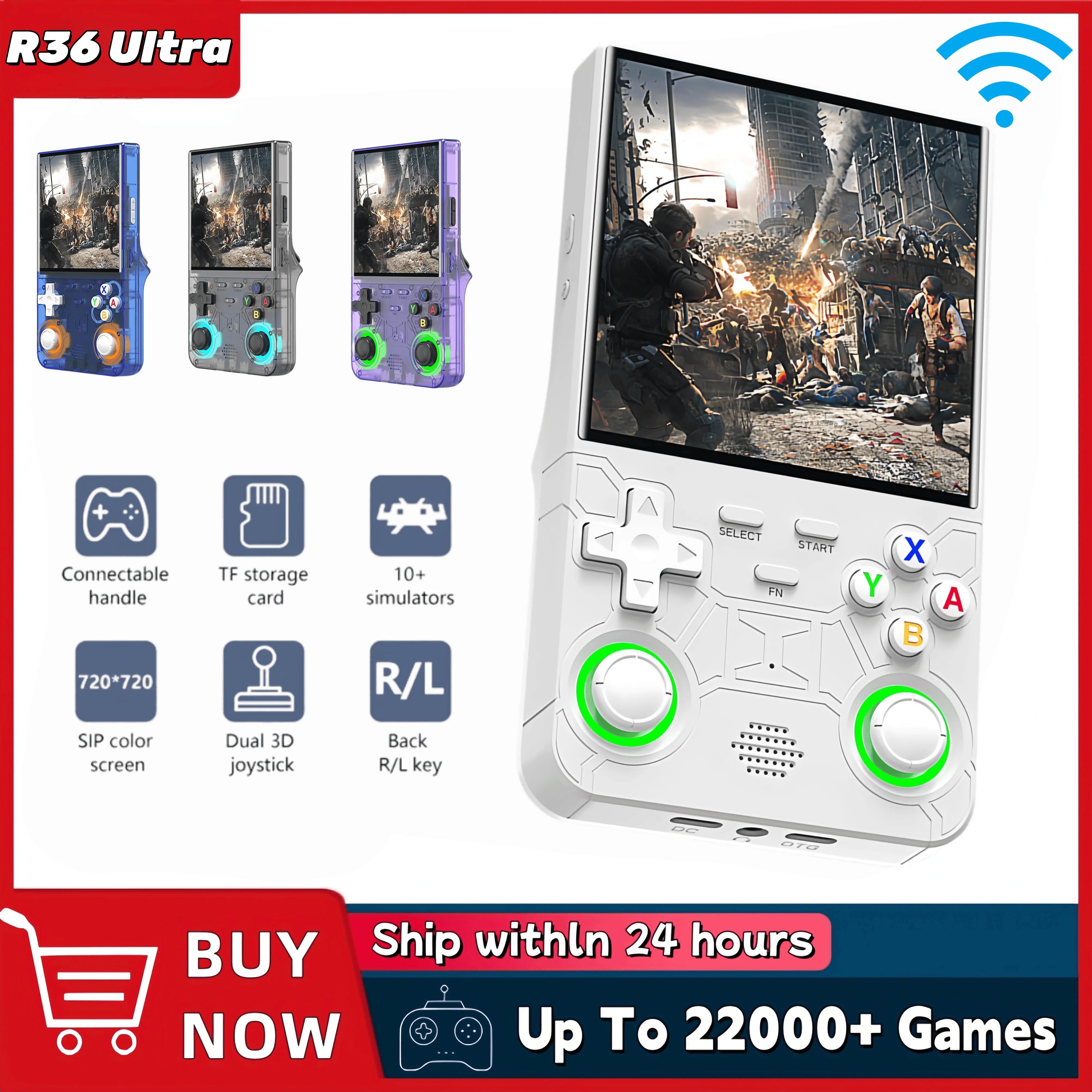 R36 Ultra Handheld WIFI Game Player 4 Inch IPS Screen Open Source Retro Video Player 64G/128G Memory up to 20000+ Games Main image