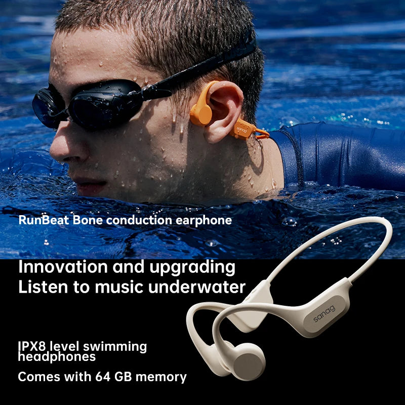 Sanag B60S Bone Conduction Earphone IPX8 Swimming Bluetooth Headphones Wireless Headset 32GB/64GB MP3 with Microphone Earbuds