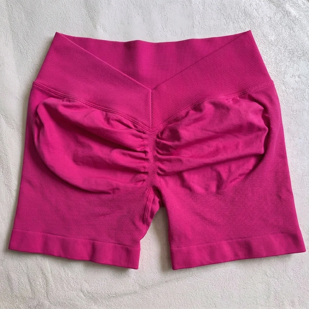 Back Scrunch Shorts Women Seamless V-Back Waist Line Scrunch Booty Shorts Fitness Workout Running Yoga Gym Shorts
