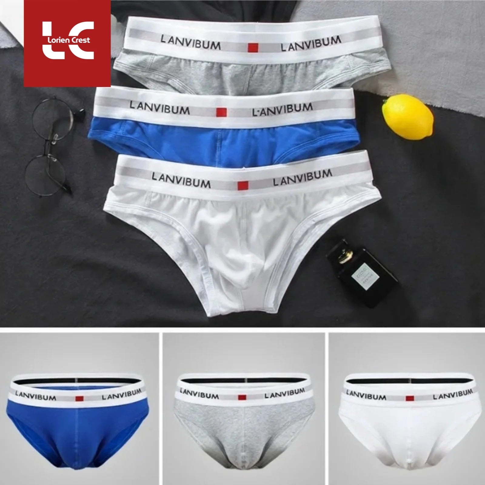3pcs【LORIEN CREST】Men's Pure Cotton Low Waist Elastic Sexy Loose Breathable Youth Pant Headband Underwear Summer Cotton Briefs Main image