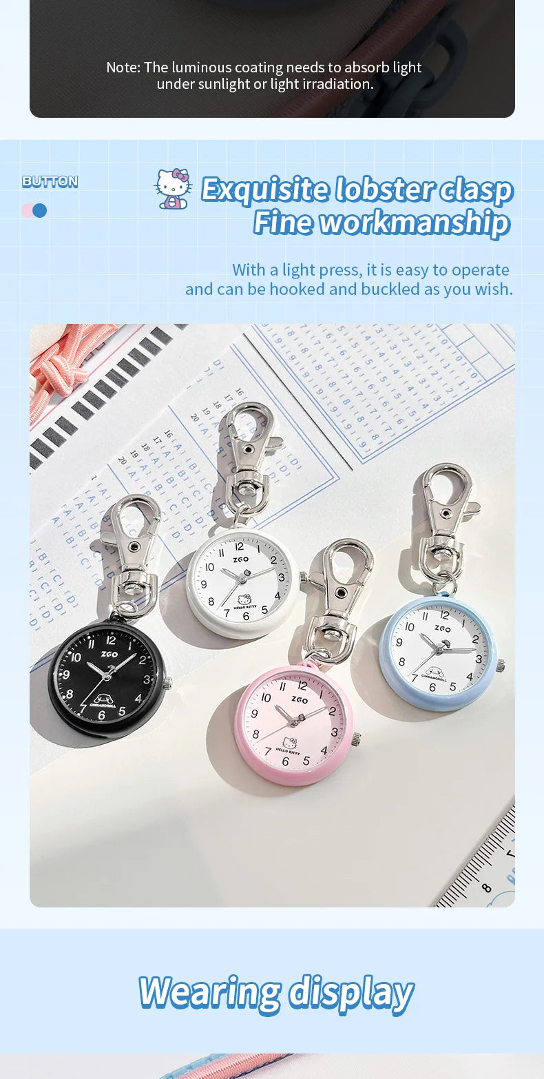 ZGO Sanrio Cinnamoroll Lady Pocket Watch, Simple Design Sense Pendant Watch, Waterproof, Quartz Watch, Gift 733