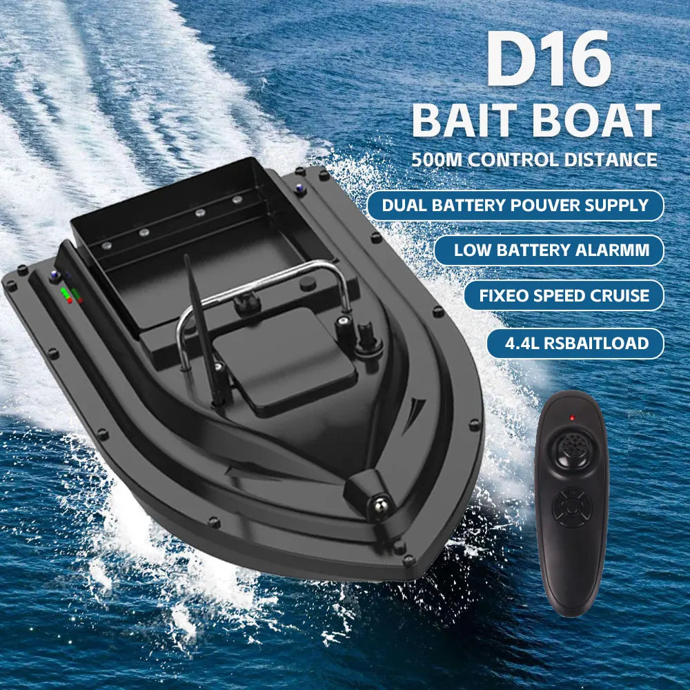 D16 Fishing Bait Boat with Single Bait Containers Automatic Bait Boat with Remote Control with 400-500M Remote Range 12000mAh Main image