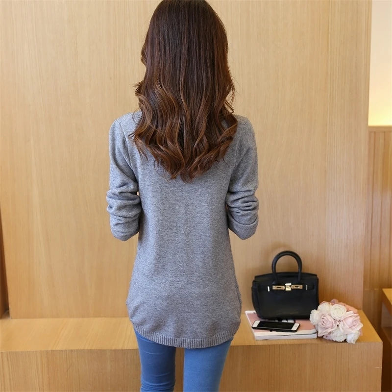 Knitted Jumper Autumn Winter Tops O-neck Long Sleeve Pullovers Casual Warm Women's Sweaters Midi Long Slim Sweater Girls