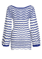 Sexy Boho Striped Chic V-neck Cut Out Bell Sleeve Knit Beach Mini Dress 2026 Summer Women Seaside Holiday Swimsuit Cover Up K123