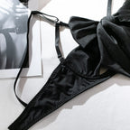 Sexy Hollow Out Bow Decor Lingerie Set Women Solid Exotic Apparel Suit Female Pure Desire Style Underwear with Garter and Gloves
