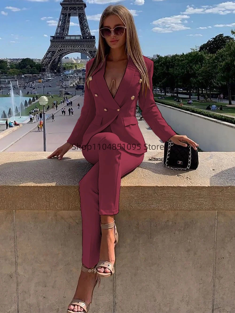 New Elegant Pant Suits Women's Western-Style Beige 2PCS Set Smooths Your Silhouette Through Commuting Casual Women Suits Set