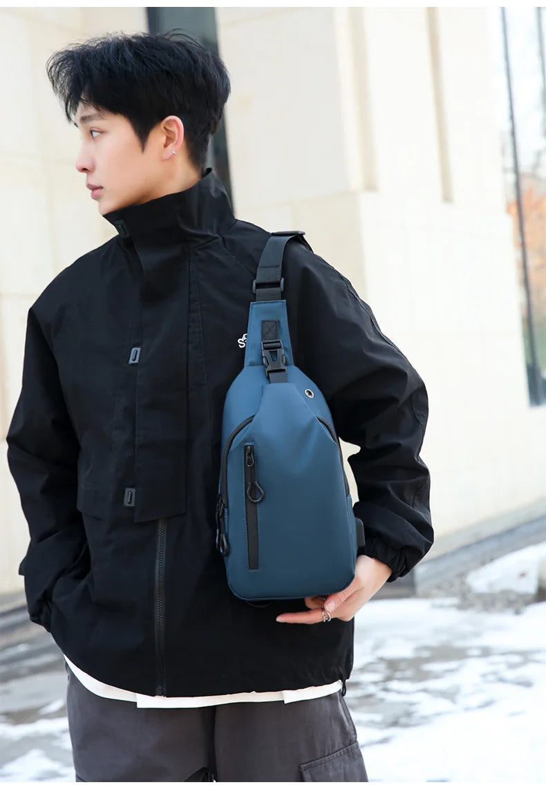 Men Bag Fashion New Solid Color Men Chest Bag Outdoor Casual Fashion One Shoulder Crossbody Bag Nylon USB Charging Shoulder Bags