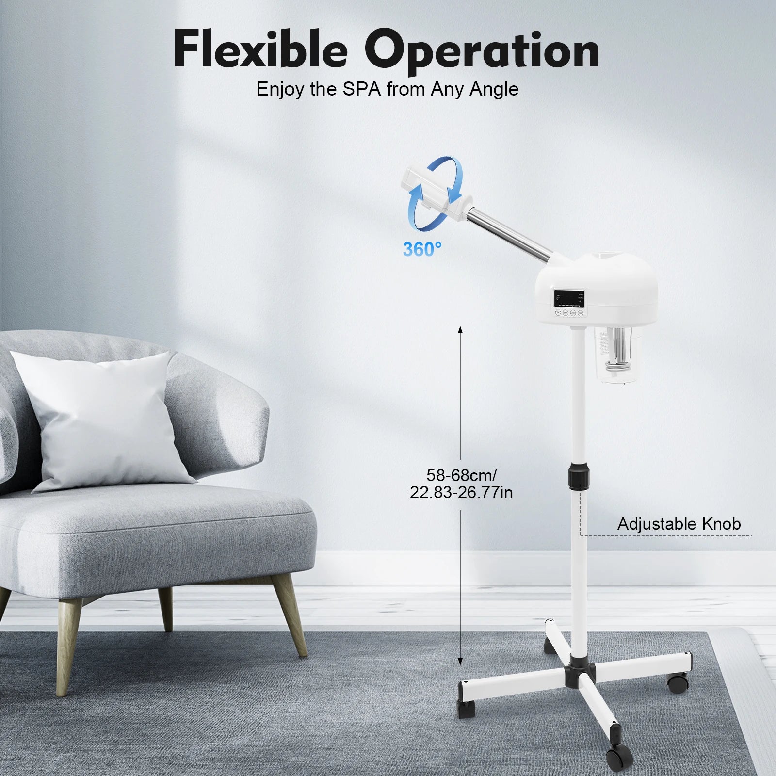 Professional Face Steamer Nano-Ion Ozone Hot Mist Hot Mist with LCD Screen Adjustable Height for Salon Home Spa Aging Reduction