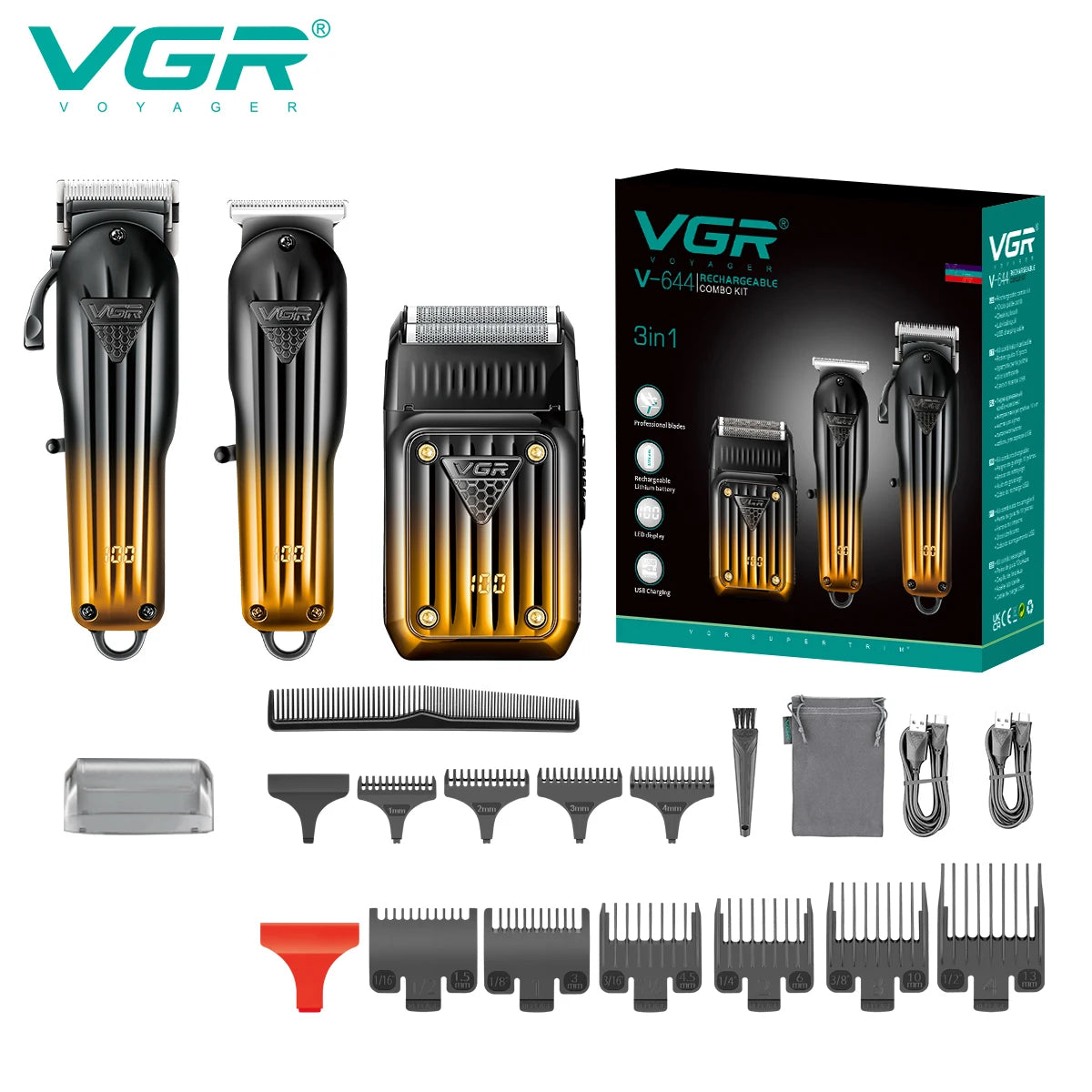 VGR 644 gradient hair cutting combination electric shaver rechargeable professional men's hair clipper carving electric pusher Main image