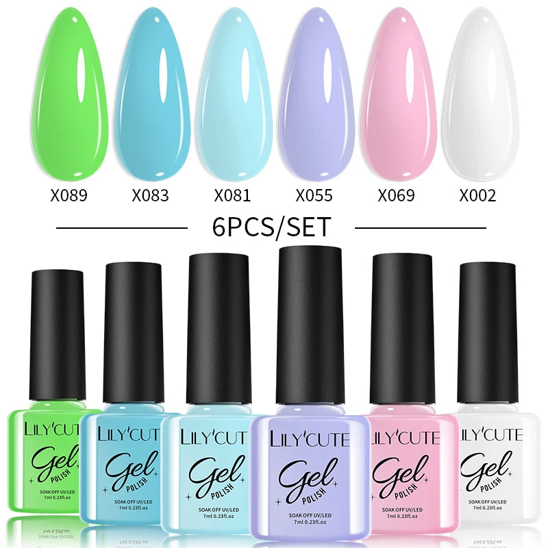 LILYCUTE Nail Gel Polish Set Pink Green Spring DIY Nail Art Design Long Lasting Soak Off UV Gel Manicure Painting Gel Vernis Kit