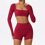 Hearuisavy Summer Quick Dry Square Neck Activewear Women Gym Top Fitness Sports Crop Top Female Casual Long Sleeve Yoga Clothes