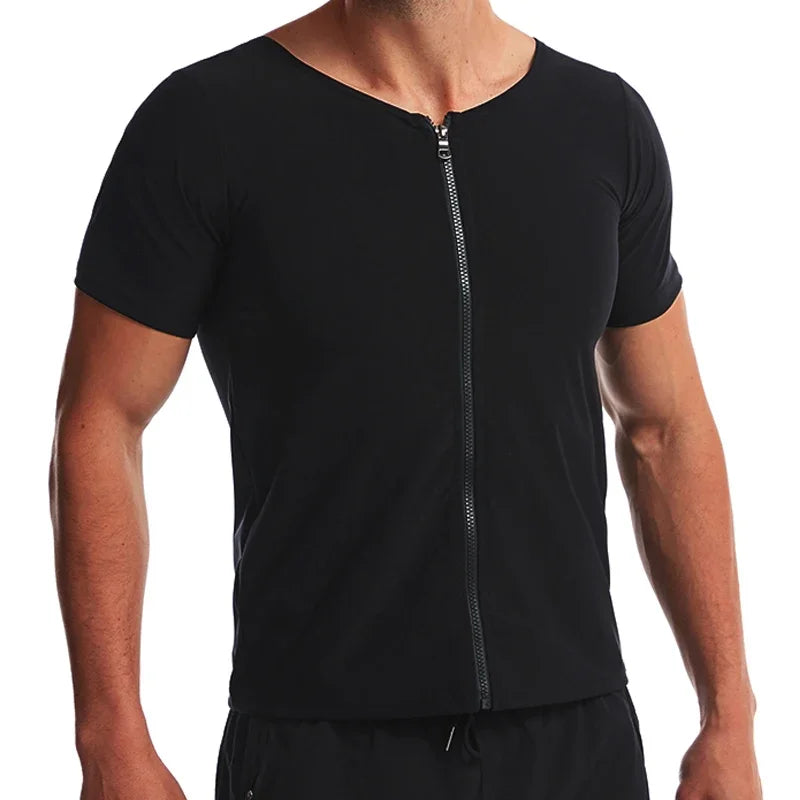 Men Sweat Sauna T-shirt Heat Trapping Compression Shirts Waist Trainer Sportswear Slimming Sauna Suit Fitness Fat Burning Tops
