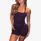 yoga outfits Women 2 pcs Sports DFNNYE Impact Set halterneck Backless Halter Top Seamless Scrunch Shorts Gym Workout Sports Suit