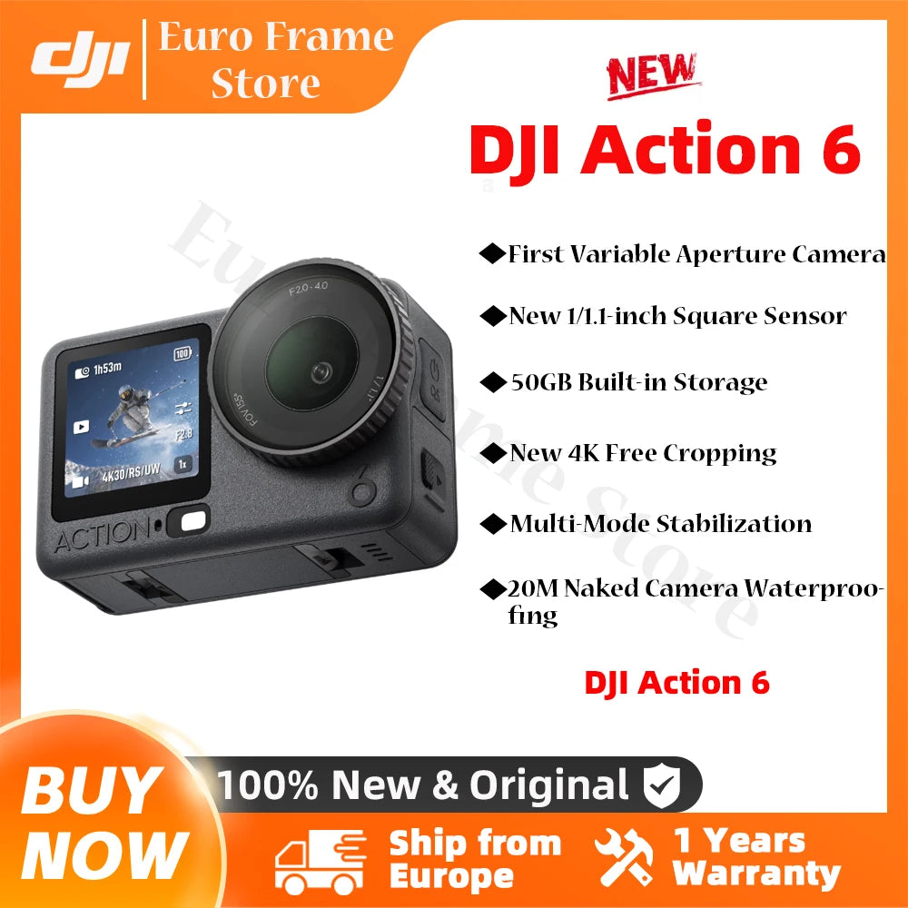DJI Osmo Action 6 Action Camera Variable Aperture 1/1.1-inch Square Senator, New 4K Free croping Osmo Action 6