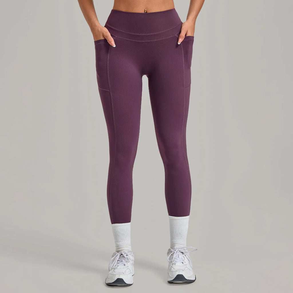 Women's Gym High-waisted High-stretch Yoga Pants with Side Pockets Leggings Workout Running Tights Quick-dry Fitness Trousers