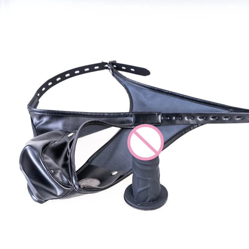 Multi-Functional Leather Chastity Panties with No Vibration Silicone Dildo Anal Accessories for Couple Sensual Play Sex Toys Main image