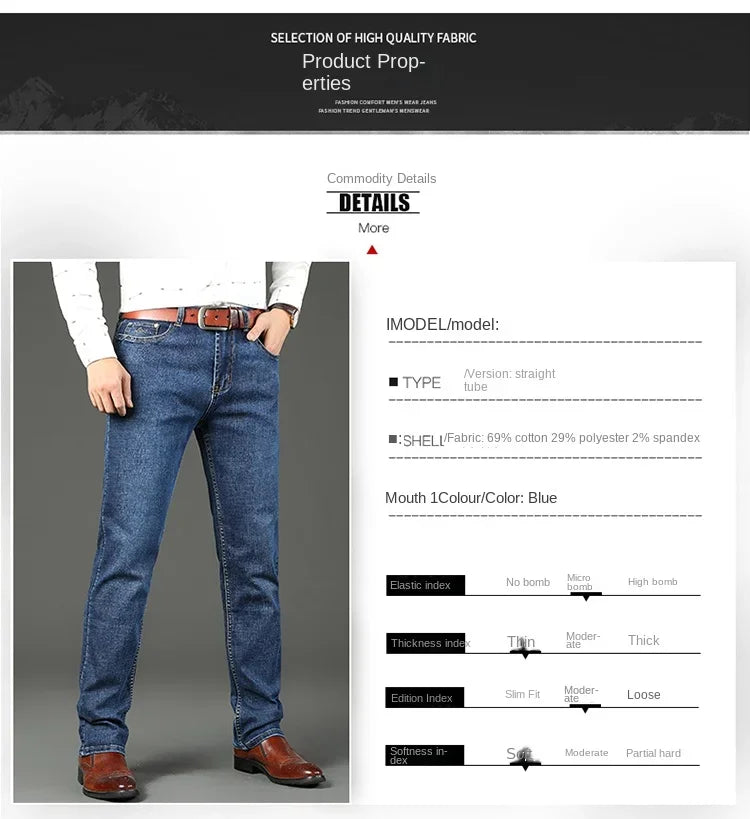 WTHINLEE Business Men's Jeans Casual Straight Stretch Fashion Classic Blue Work Denim Trousers Male Brand Clothing Size 28-40