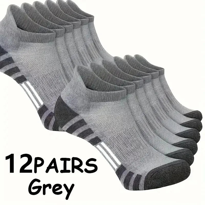 12 Pairs Men Breathable Sports Ankle Socks Arch Support Design for All Seasons Comfortable Durable Running Fitness Casual Socks