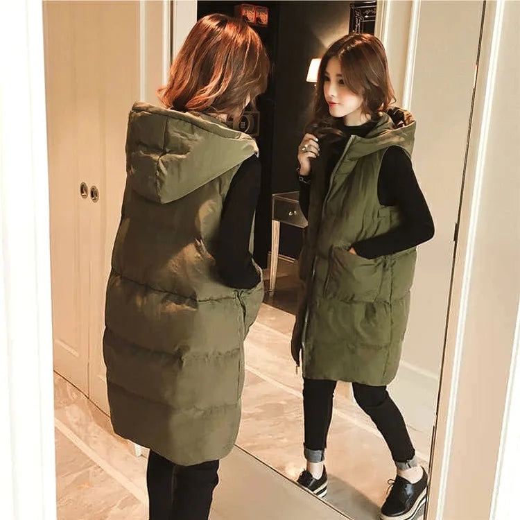 2026 New Winter Sleeveless Tank Top Women Down Jacket Puffer Parkas Hooded Padded Vests Loose Fit Female Fashion Casual Outwear