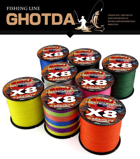 8 Strands Multifilament Fishing Lines Sea Wire Fly Carp Braided Line X8 Spinning Lure Fishing Cord for Bass 300m/500m 18lb-78lb