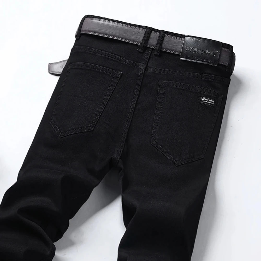 Wthinlee Business Men Jeans Casual Straight Stretch Fashion Classic Blue Black Work Denim Trousers Spring Summer Brand Clothing