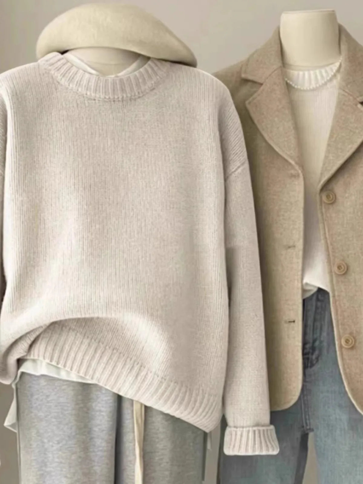 Soft waxy round neck 100 pure cashmere sweater women's loose sweater autumn and winter short base sweater Secondary image
