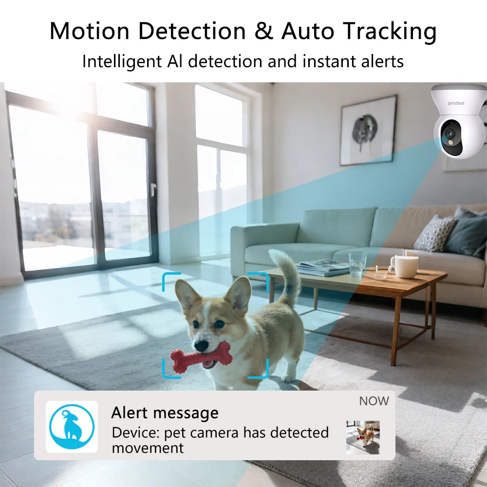 2.4＆5G WiFi Indoor Camera, 2K, 360° PTZ Pet Dog IP CCTV Camera with Phone App, 2-Way Talk, Night Vision, for Home Securi