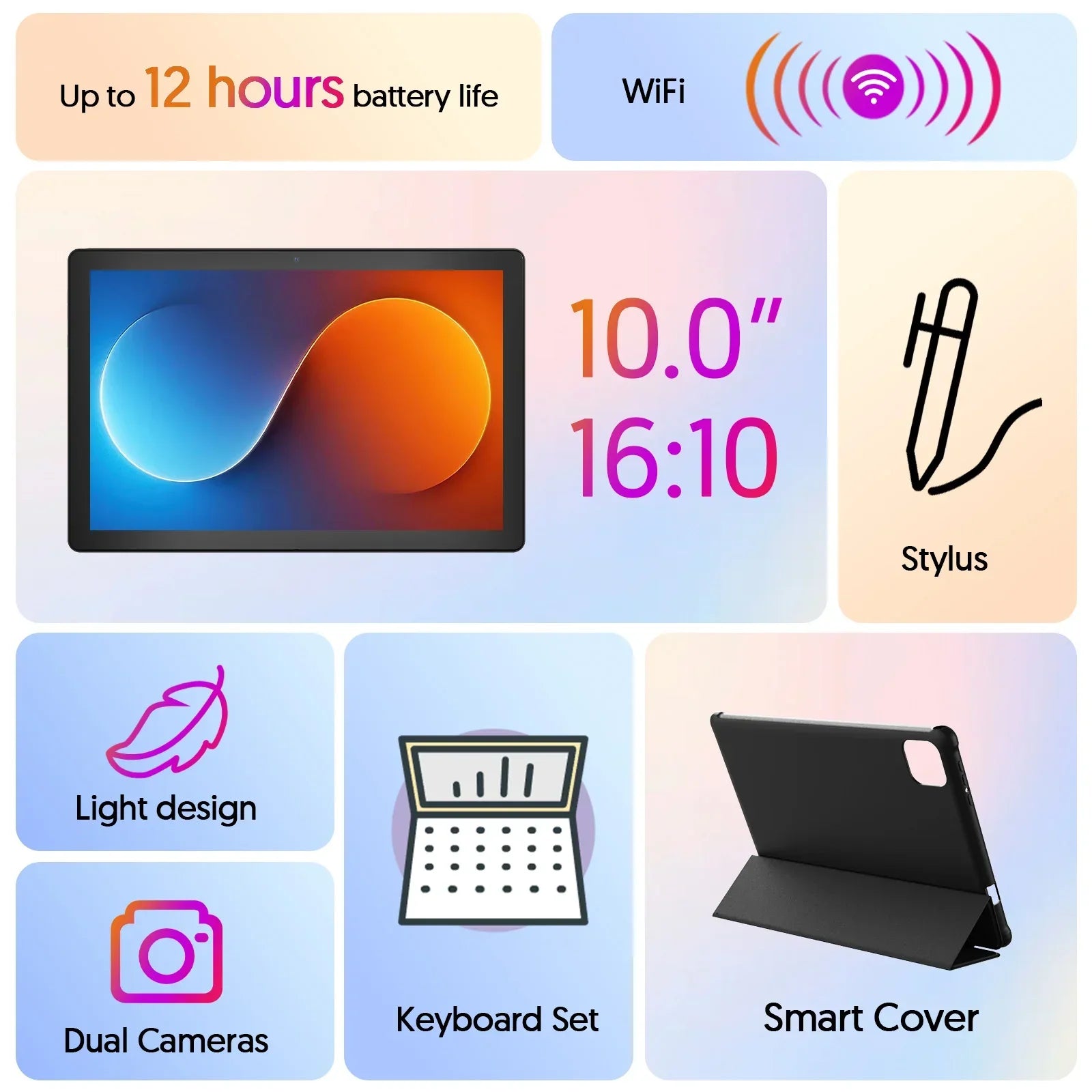 Latest Global Version Android 15 Tablet, 10-inch Tablet, Quad-core Processor, 1280*800 Resolution, 12 (3+9) GB RAM, 64GB Storage