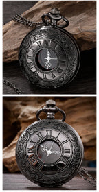 Vintage Charm Black Unisex Fashion Roman Number Quartz Steampunk Pocket Watch Women Man Necklace Pendant with Chain Gift