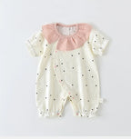 Baby Girls Summer Cute Heart Print Romper Ruffle Collar Infant Onesies Cotton 0-24M Newborn Comfort Jumpsuit Outfit