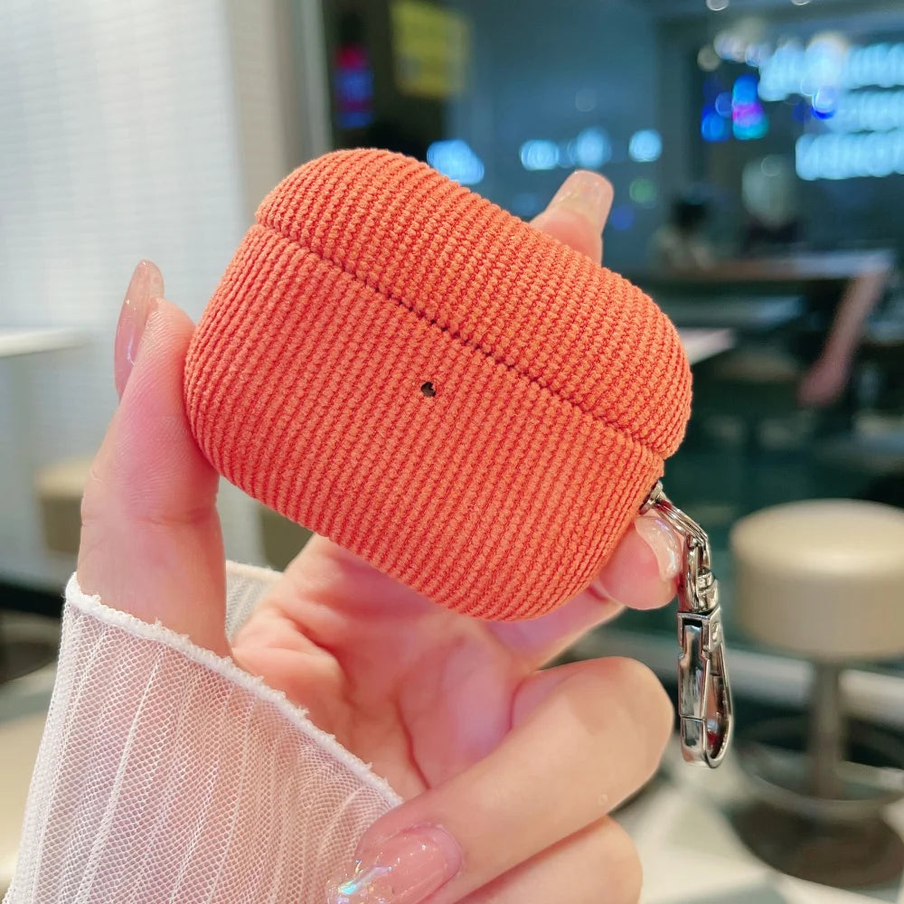 Winter Matte Corduroy Fabric Hook Earphone Case For Apple Airpods 1 2 3 4 Pro 3 2 Wireless Bluetooth Earphone Anti Scratch Cover