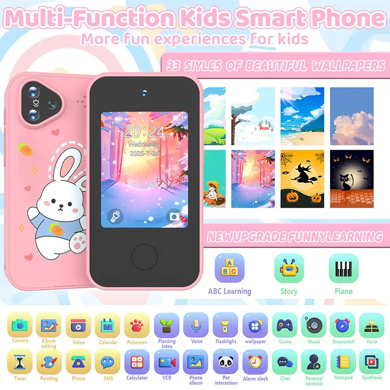 This children's smart early education toy phone features storytelling, music playback, and photo-taking functions. Main image
