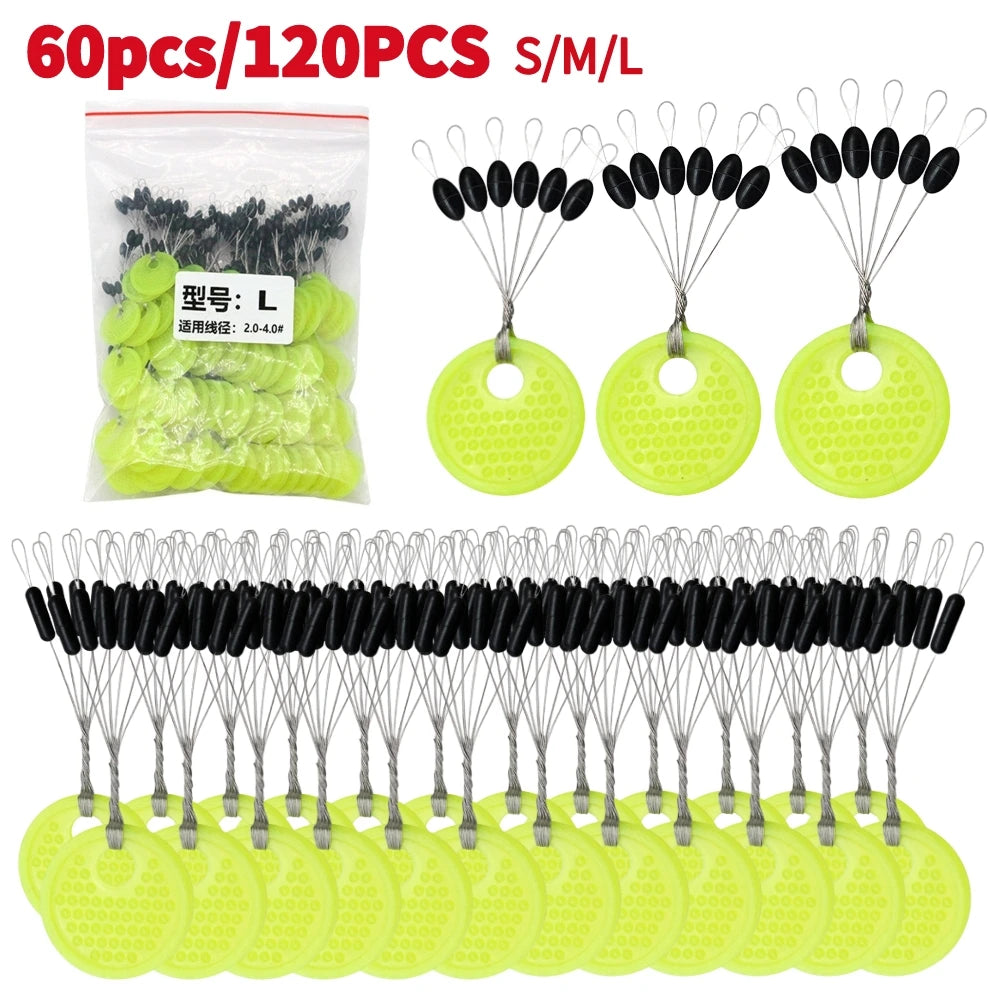 60/120PCS 10/20 Group Set Rubber Silicon Space Bean Sea Carp Fly Fishing Black Rubber Oval Stopper Fishing Float Fishing Bobber Main image