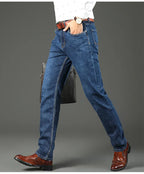 WTHINLEE Business Men's Jeans Casual Straight Stretch Fashion Classic Blue Work Denim Trousers Male Brand Clothing Size 28-40
