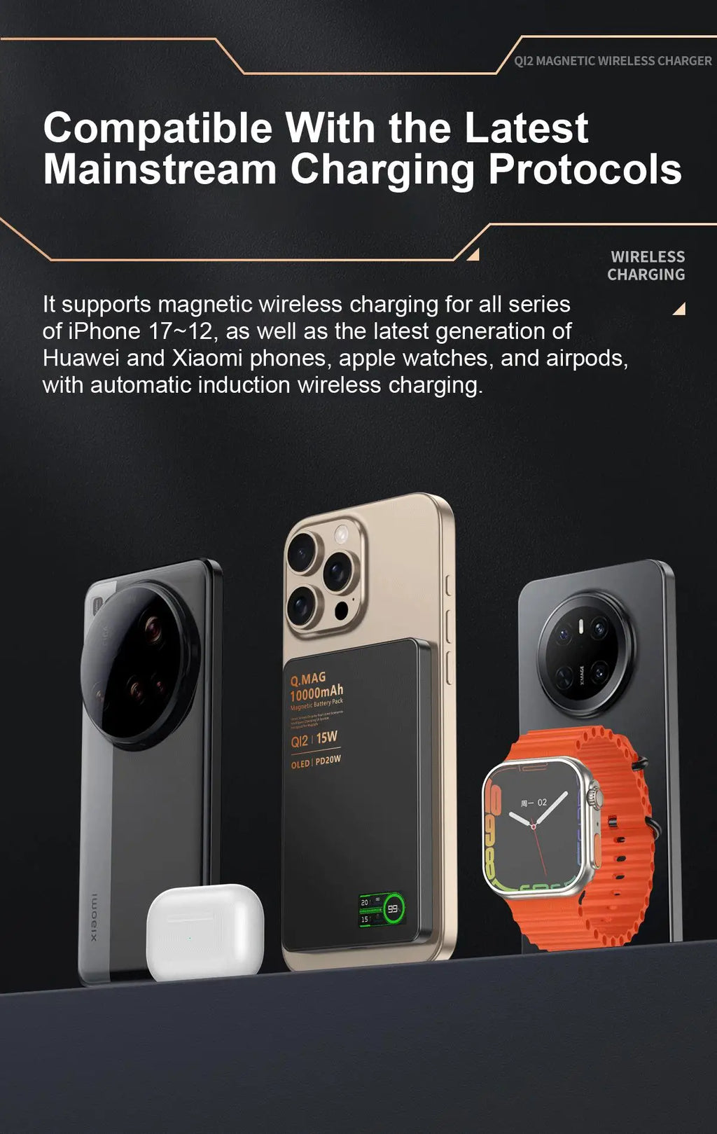 QI 2.1 Magnetic Powerbank Wireless Fast Charing Spare Portable External Battery for iPhone 12-17 Pro Watch Airpods 5000/10000mAh