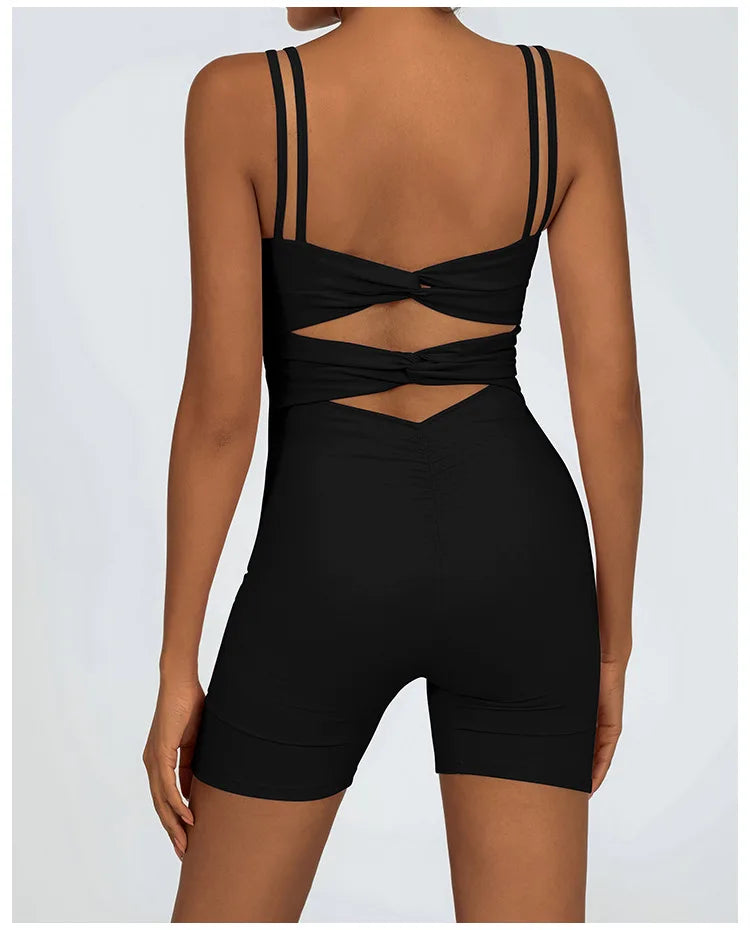 Greenora Women's Workout Romper Sexy Backless Yoga Jumpsuit Slim Fit Bodysuit Fitness Activewear Sleeveless Sportswear One Piece