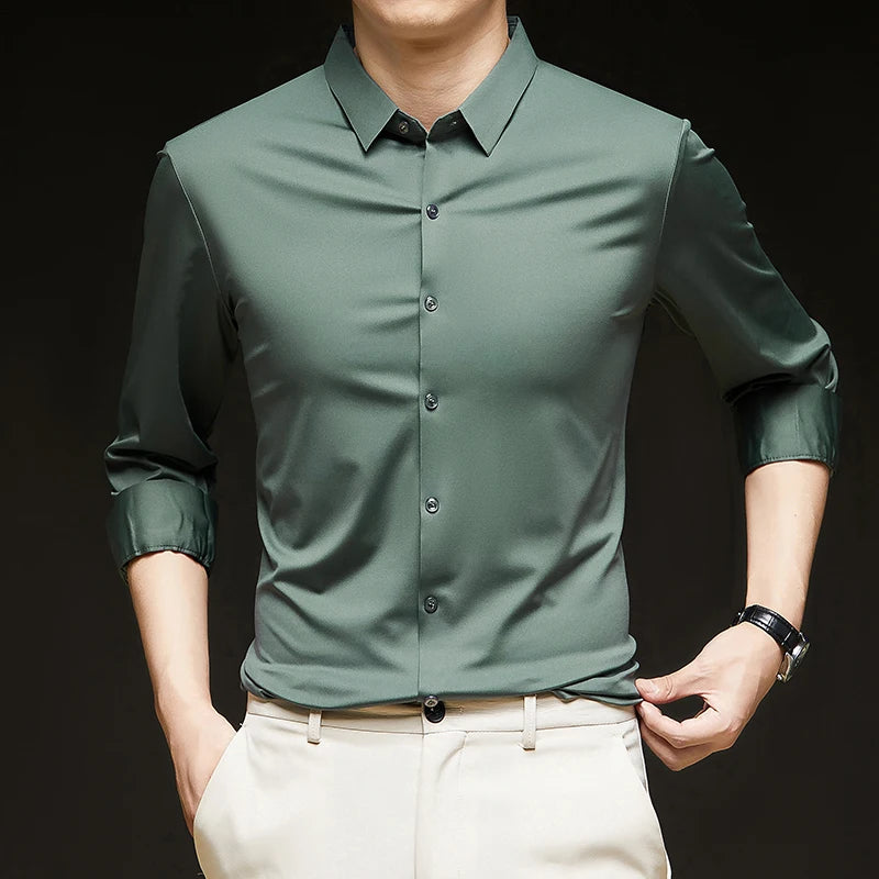 Premium Men's Ultra-Stretch Shirt - High-Quality Silky Business Formal Long-Sleeve Shirt for Social and Casual Wear