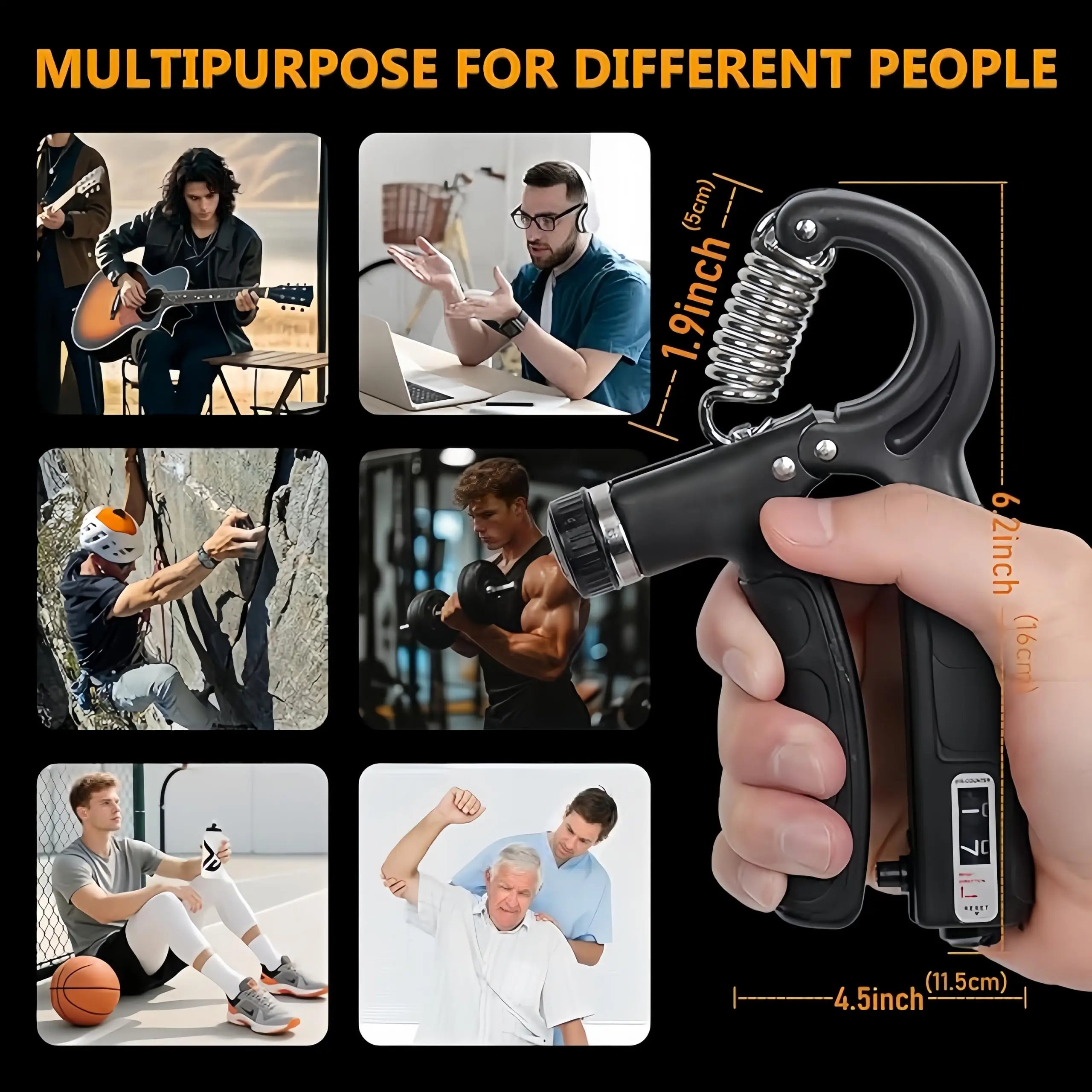 Adjustable Hand Grip Strengthener with Counter, Finger Exerciser Stretcher, Forearm Workout Equipment, Grip Ring Stress Ball, Hand Rehabilitation Trainer, Hand Strength Training Kit