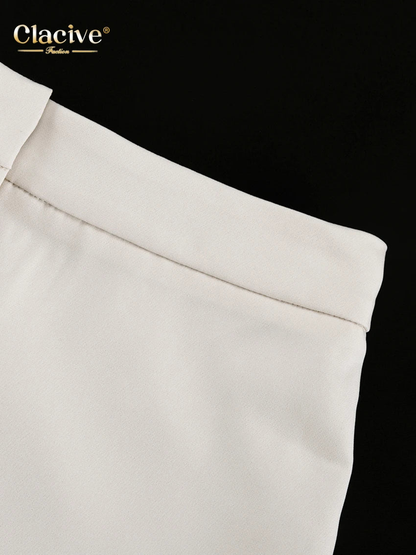 Clacive Fashion Loose Beige Women's Two Pieces Set 2025 Sexy Long Sleeve Shirt With High Waist Shorts Set Female Streetwear