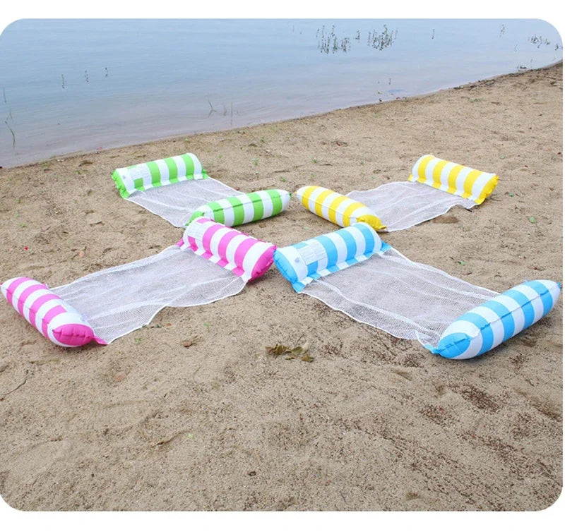 Summer Swim Inflatable Floating Water Mattresses Hammock Stripe Lounge Chairs Pool Water Sports Toys Floating Mat Pool Toys Kids