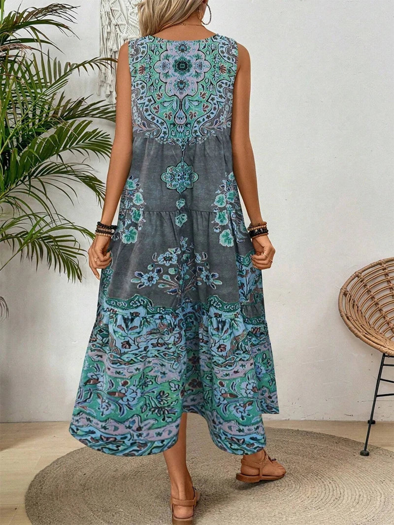 Summer print crew-neck sleeveless dress for women  suitable for casual or beach wear for holiday and long holiday Secondary image