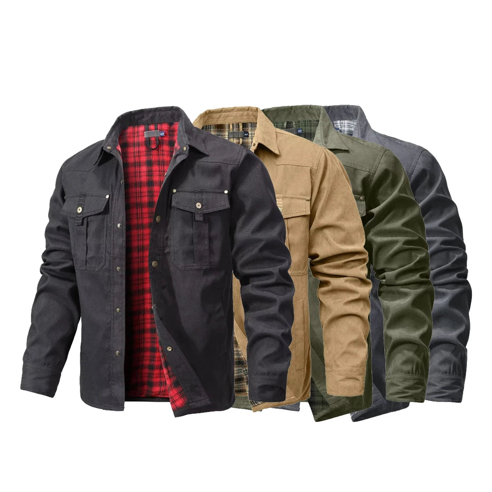 Men's Jackets Spring Flannel Lined Shirt Coat Shacket Casual Snap Button Overshirt Western Cowboy Style High Quality Top US Size Main image