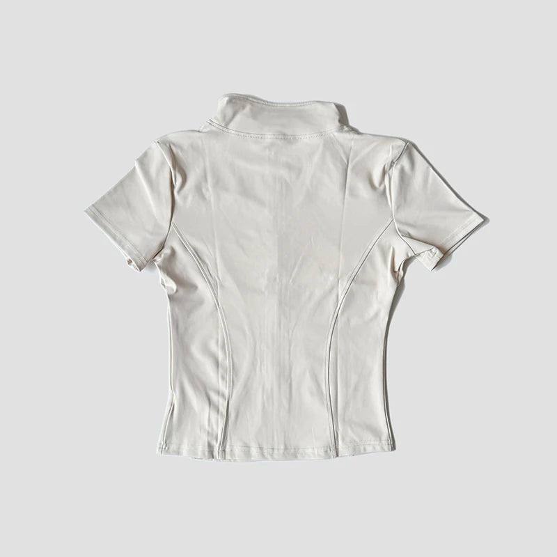 Slim Fit Short Sleeve Yoga Shirt Women's Stand Collar Zipper Jacket High End Running Sport Fitness Top