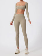 Hearuisavy Summer Quick Dry Square Neck Activewear Women Gym Top Fitness Sports Crop Top Female Casual Long Sleeve Yoga Clothes