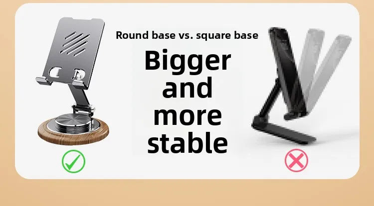 Black Walnut Wood Base Phone Holder Metal Stand 720° Rotating Foldable Desktop Stand Easy Storage for Mobile Phone Tablet Holder