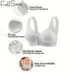 Fallsweet Seamless Front Closure Bra For Women Solid Wire-Free Push Up Bralette Full Coverage Fixed Cups Comfortable Underwear