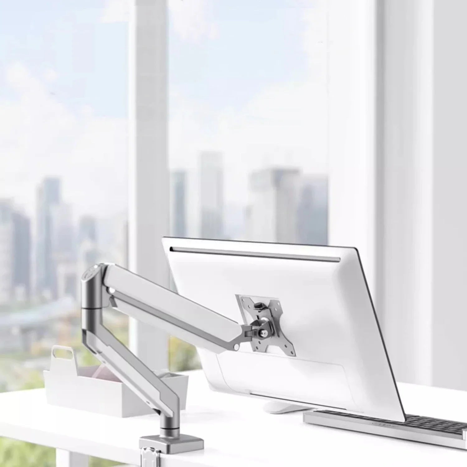 Single Monitor Mount for 13″–35″ Screens, Height Adjustable Monitor Arm with C-Clamp & Grommet Base, Home Office Monitor Stand