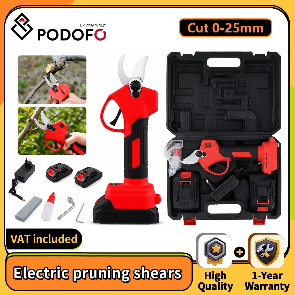 Podofo Brushless Electric Pruning Shears 2.5-Inch Cordless Garden Branch Cutter Battery Powered Shrub and Tree Trimming Tool for Landscaping Orchard Yard Maintenance Main image