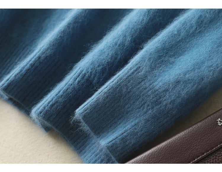 LHZSYY Men's 100% Mink Cashmere Large Size Sweaters Autumn Winter Solid V-neck Casual Knit Pullovers Men Long Sleeve Warm Jumper